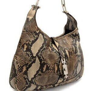 Gucci Jackie Hobo Shoulder Bag Python Leather Beige Tan Brown
